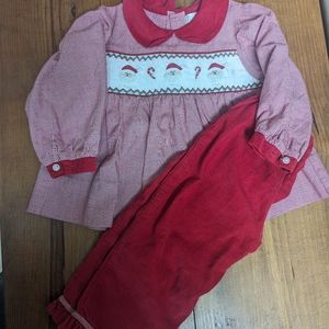 Petite Ami Smocked Christmas 12m Girl's Pants Set